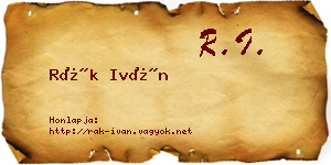 Rák Iván névjegykártya