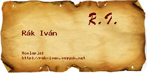 Rák Iván névjegykártya